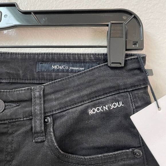 NEW MO&Co. Womens 27 Rock N Soul Black Distressed Jeans Cotton Blend - Picture 6 of 13